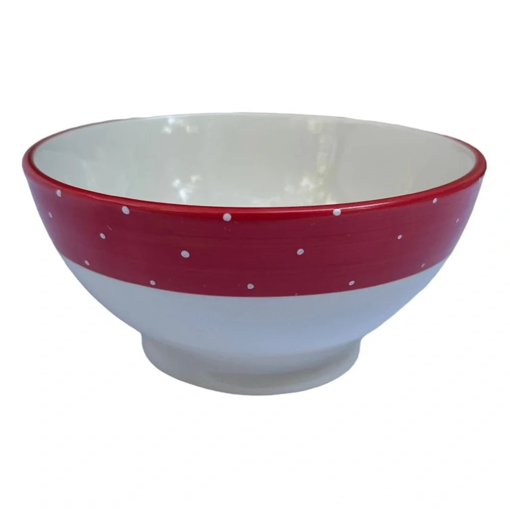 Rae Dunn SNACK Bowl Red White Polka Dot Christmas Valentine’s Day NWT 2017 OG